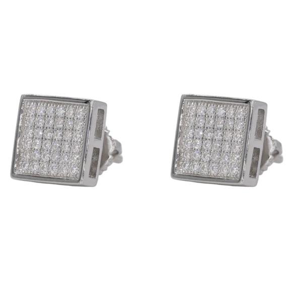SQUARE ICED 925 SILVER VVS MOISSANITE DIAMOND EARRINGS - Picture 2 of 3